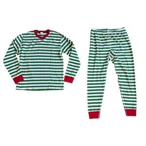 Hanna Andersson Adult Green & White Striped Holiday Pajamas Size XL XLarge